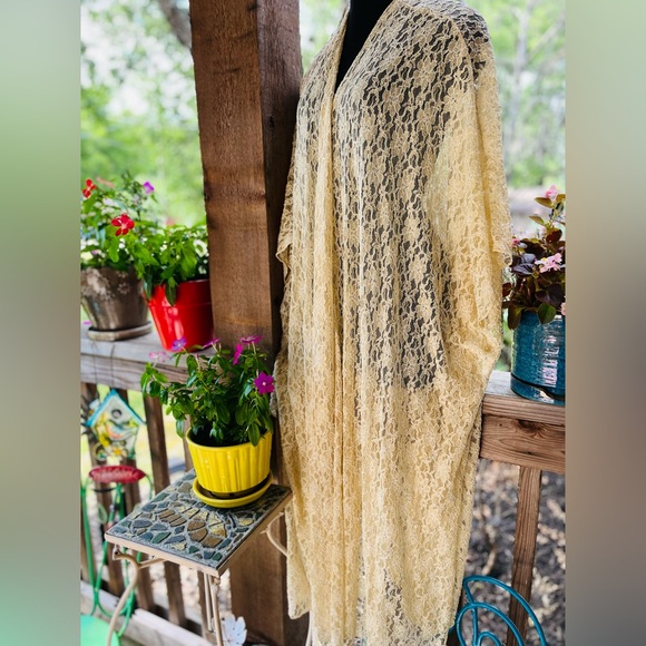 Vintage Myespar California Candlelight Long Lace Open Front Flowy Kimono Duster - Picture 3 of 6